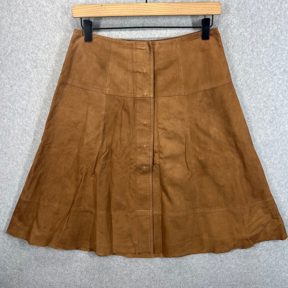 Joie Suede A-Line Skirt Women S Brown Button Front Goat Leather 8238-SK1228 EUC